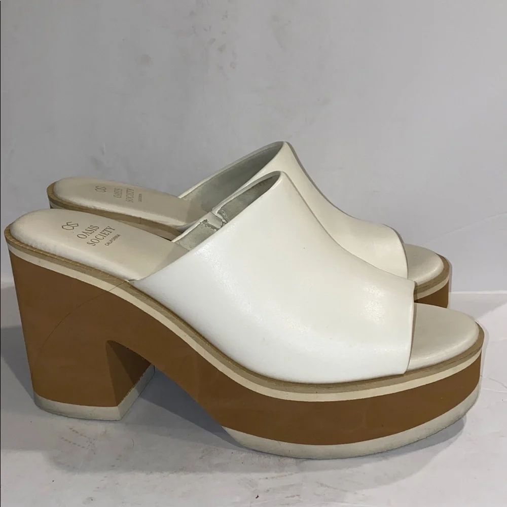 Oasis Society White Faux Leather Maren Layered Platform Heel Slides